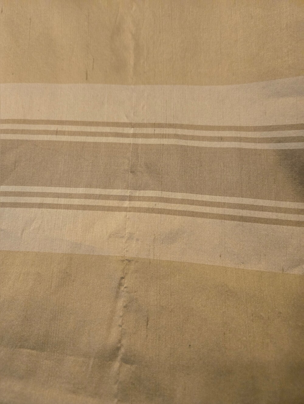 Pottery Barn Dupioni Silk Lined Curtain Panel In Neutral Stripe - Cream and Tan